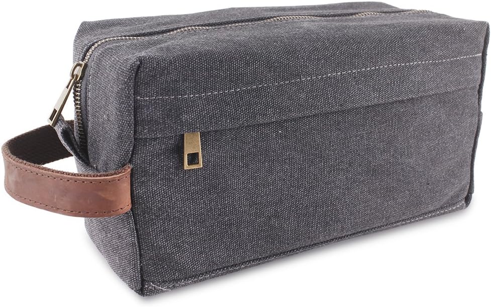 JUANSTAR Canvas Travel Toiletry Bag Shaving Dopp Kits Bags with Leather Handle Travel Packing Organizer