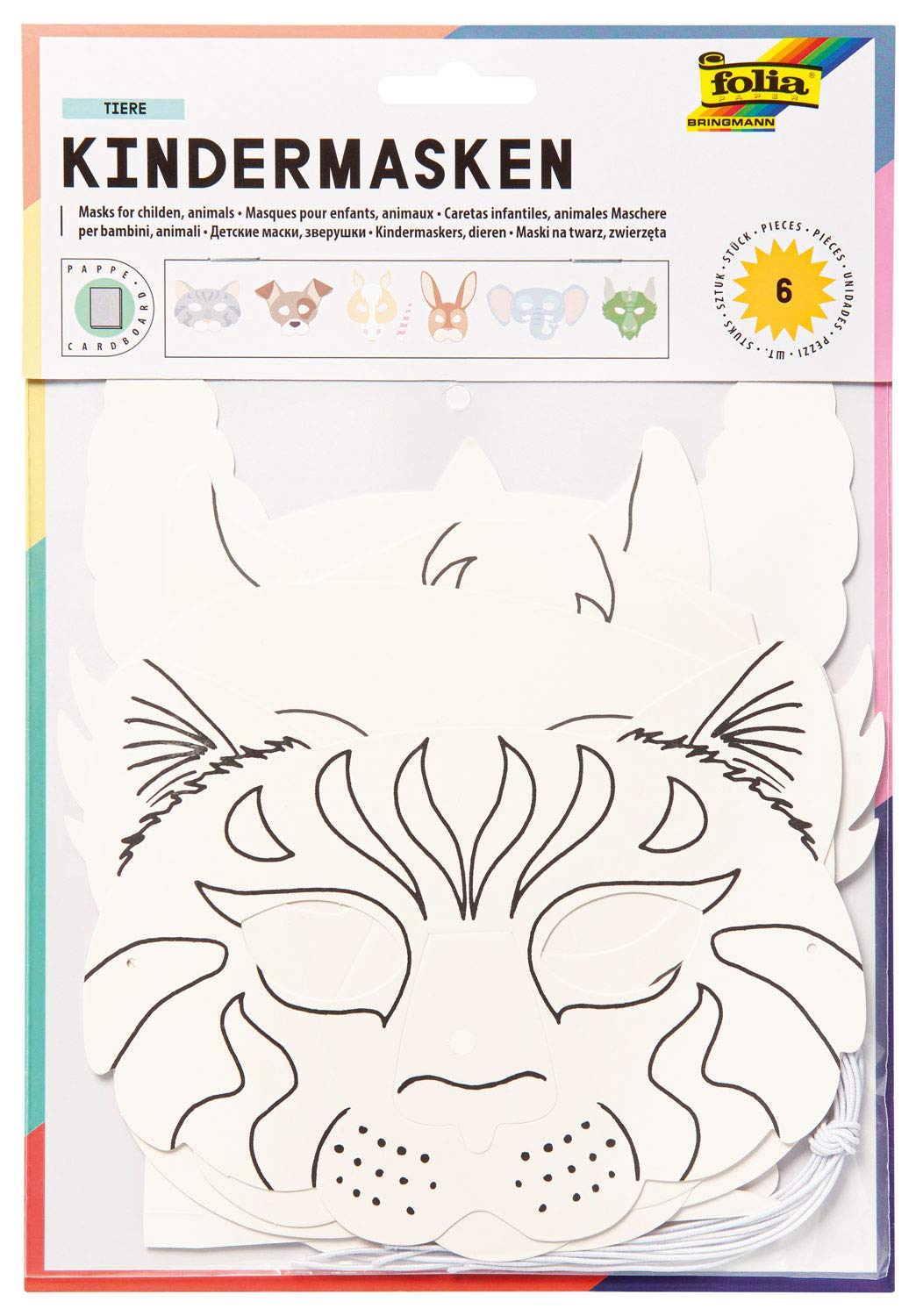 Folia 23209 Children's Masks Cardboard 6 Assorted Designs, White — image 1