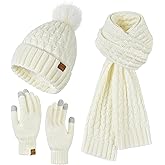 Harcent Womens Winter Warm Beanie Hat Long Neck Scarf and Touchscreen Gloves Set with Fleece Lined Pom Skull Caps for Women