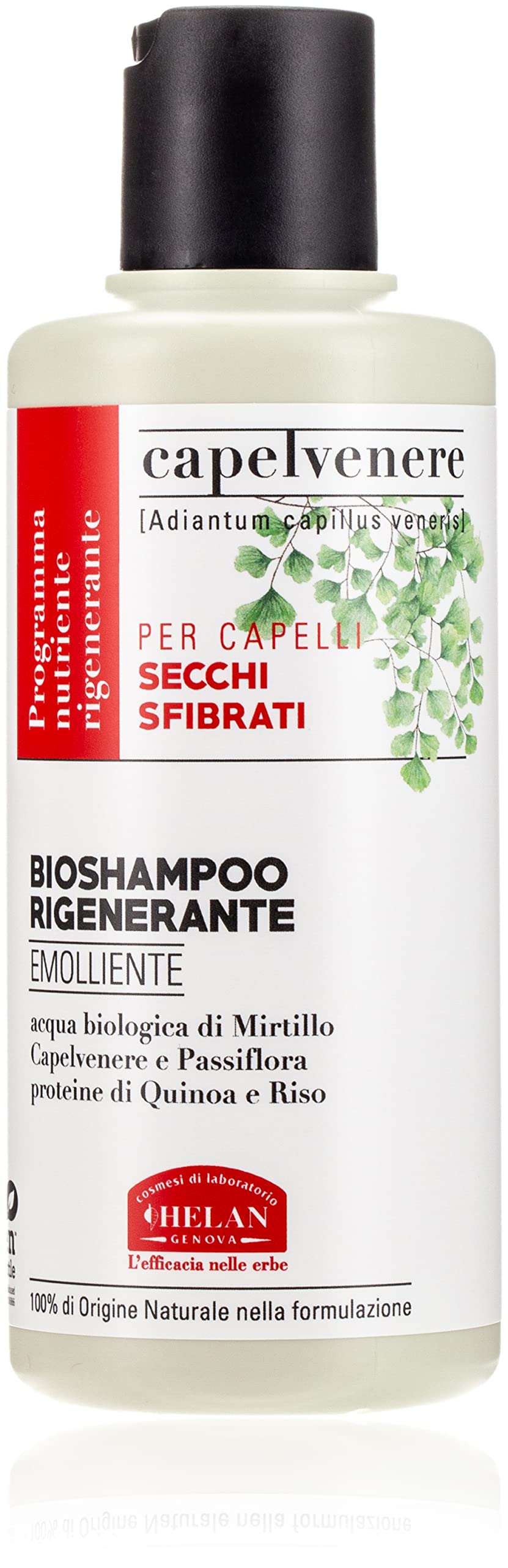 Helan Capelvenere - Regenerating Gentle Shampoo for Dry, Damaged Hair with Rice & Quinoa Proteins - Strengthening Action, Vegan Hair Care to Rebalance Sebum Production - Made in Italy Shampoos, 200 ml