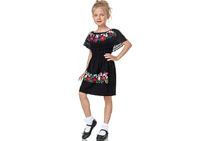 YZXDORWJ Mexican Dress for Girls Embroidered Cinco de Mayo Dress Kids Fiesta Floral Vestidos Girl's Traditional Dress