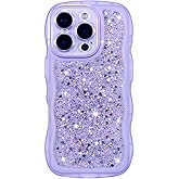 ZTOFERA for iPhone 16 Pro Case 6.3", Cute Curly Wavy Design with Glitter Sequins,Luxury Aesthetic Bling Sparkly Shockproof Protective Phone Case for iPhone 16 Pro-Glitter Purple
