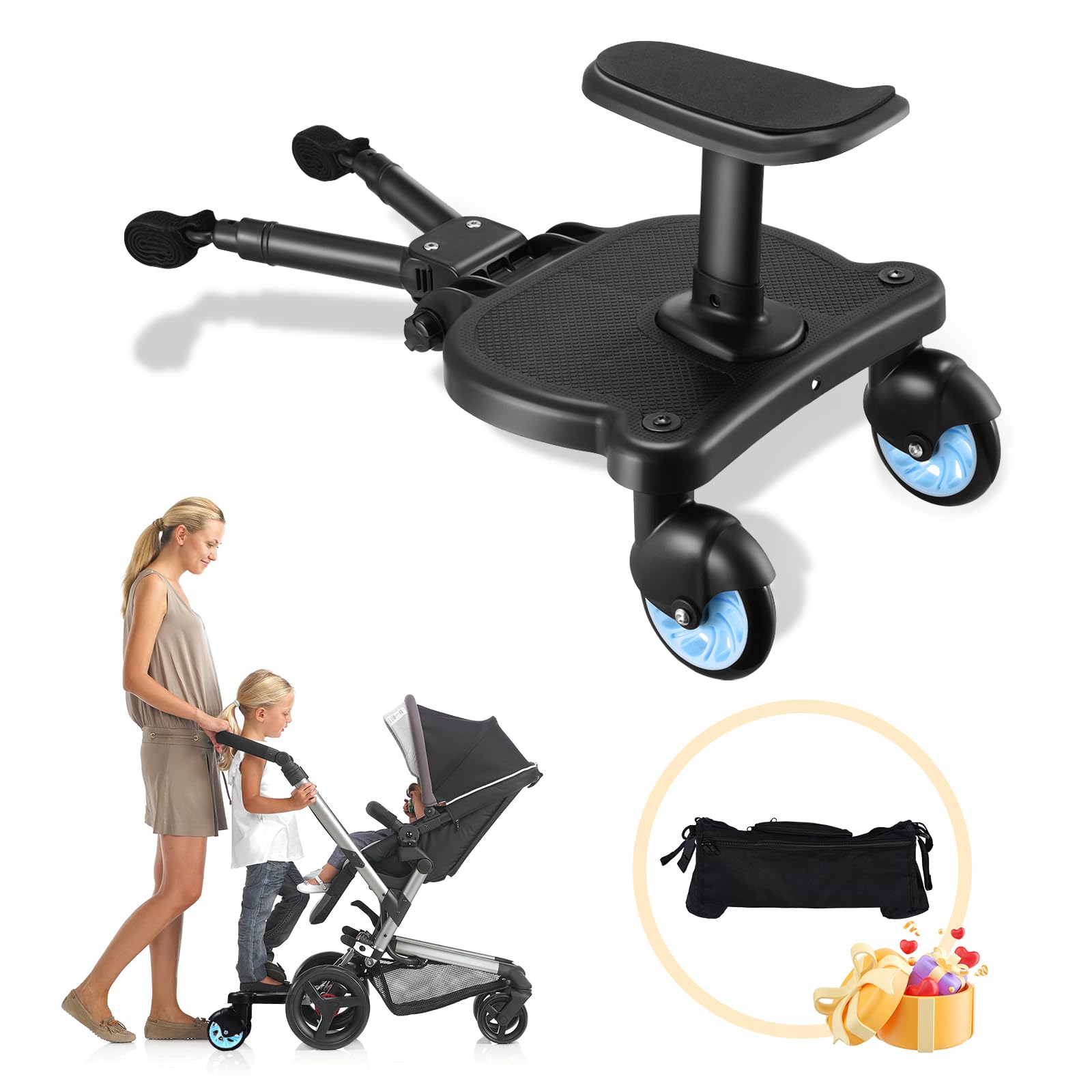 Universal Stroller Board With Seat - 2-in-1 Sit & Stand Glider For Multiple Children