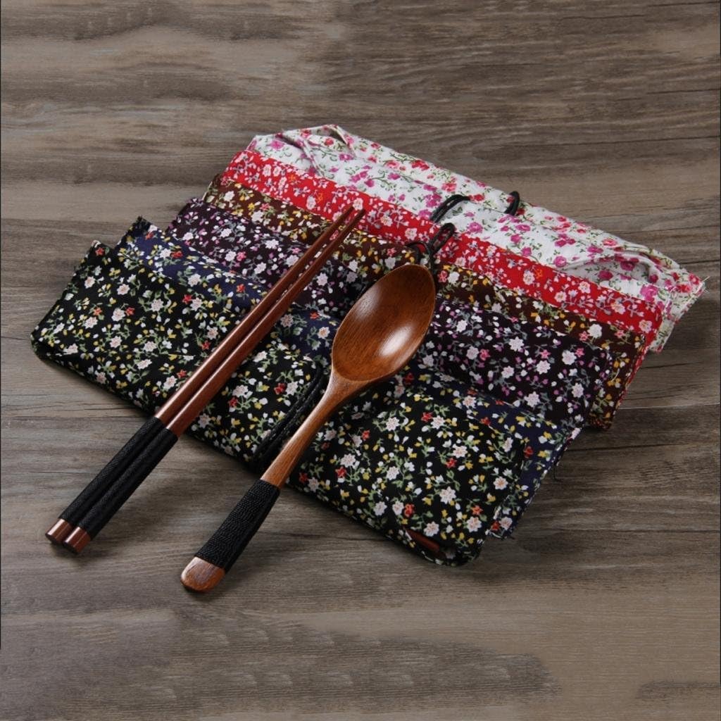XZX Home Japanese creative tableware portable spoon chopsticks set three sets of good cloth sets of old paint the essence of spoon chopsticks , c