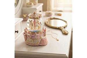 Pink Carousel Music Box Snow Globe Gifts, for Daughter Wife Girlfriend, Musical Carousel Globe for Women Girls, Birthday Chri