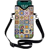 otilil Neoprene Cell Phone Sleeve Pouch Case Bag with Crossbody Strap Neck Lanyard for Women 7.1 X 3.9 in Bohemian Style