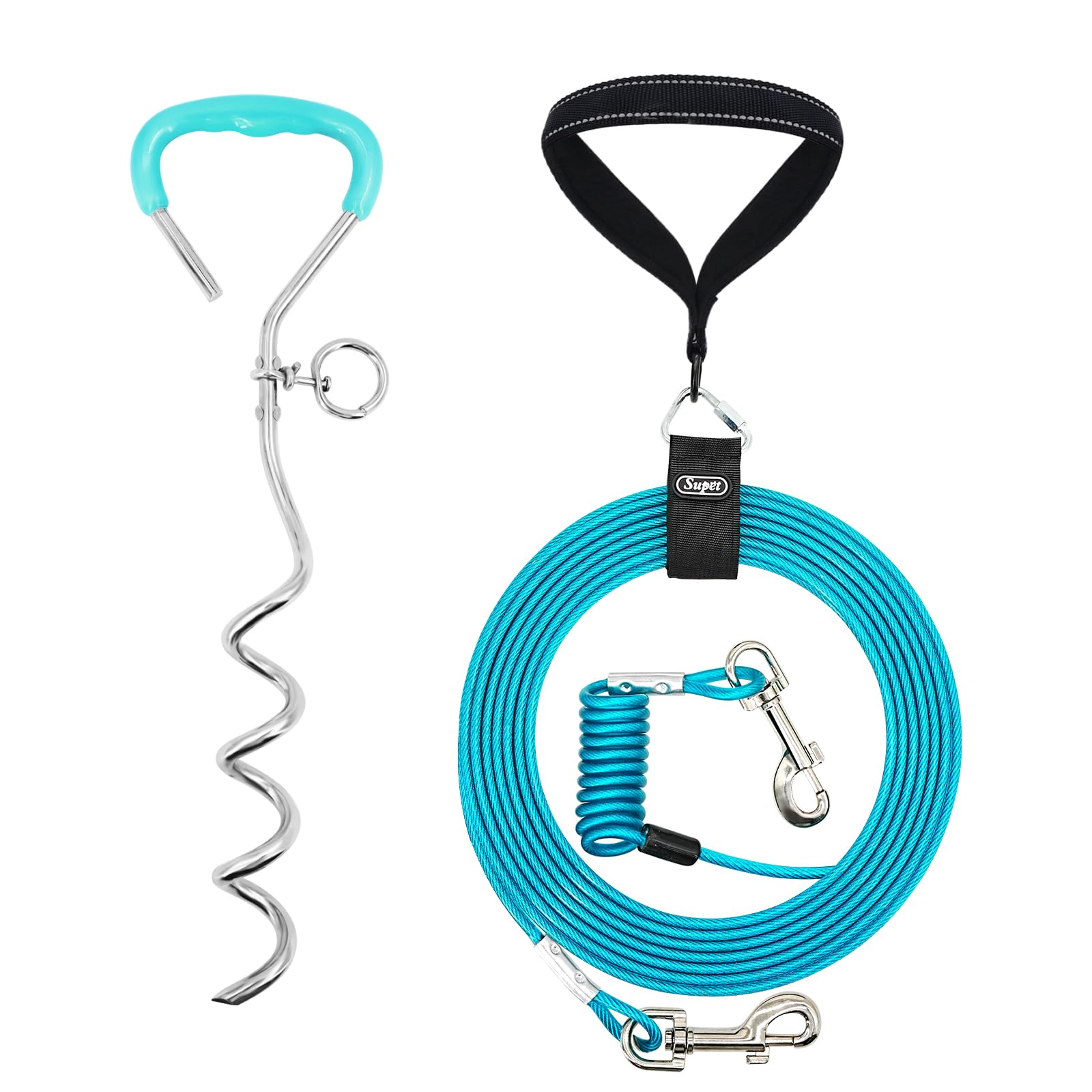 Photo 1 of 10FT Shock-Absorbing Dog Tie Out Cable & Stake for Backyard, Camping, Traveling, for Dogs up to 250Lbs, Durable Dog Tether/Leash