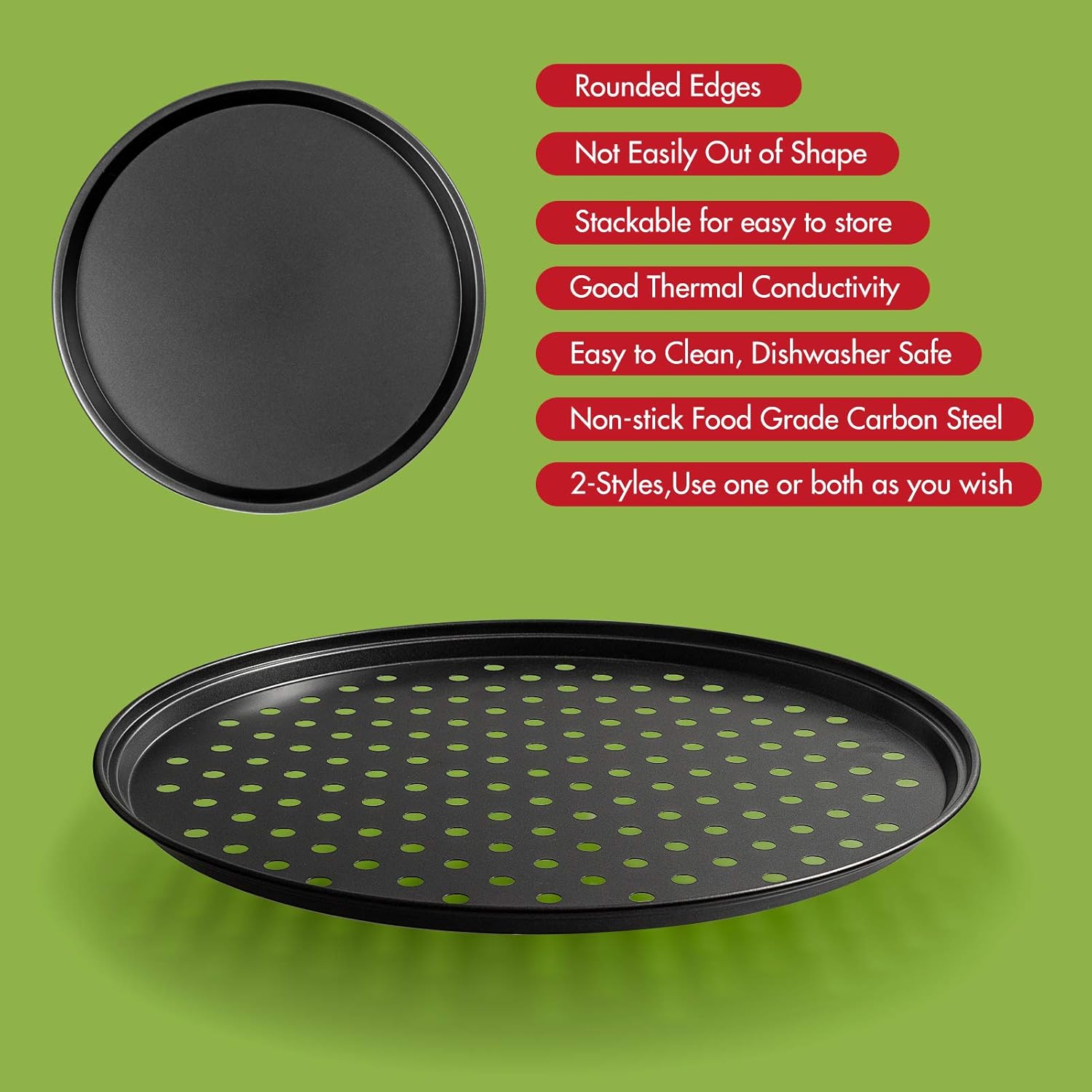 Pizza Pans with Holes 12 inch & Pizza Wheel Cutter Pizza Server Set, Stainless Steel Pizza Peel with Folding Handle, Nonstick Bakeware Pizza Crisper Pan Pizza Tray Slicer Oil Brush Oven Dishware Safe: Kitchen & Dining