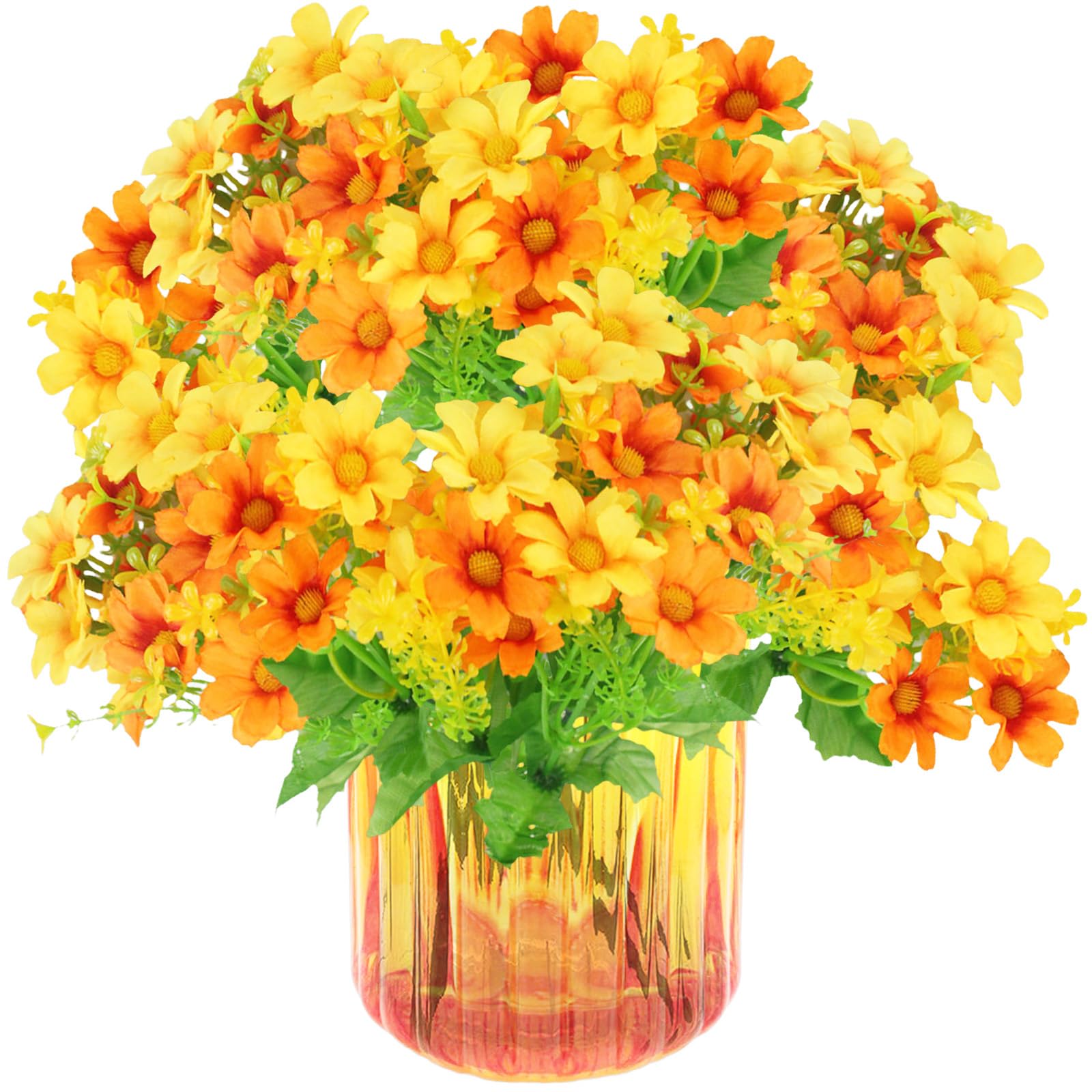 astylishome Autumn Artificial Flowers Faux Wildflowers Plastic Fake Daisy Flower Bouquet for Farmhouse Garden Indoor Outdoor Decoration Table Centerpieces Orange 0917