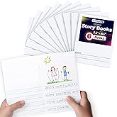 Hygloss Half Blank Books for Kids to Write Stories and Illustrate – Bulk 6 Pack – 5.5" x 8.5" A5 – Small Primary Journal for Grades K-2, Preschool/Kindergarten Notebook with Picture Space – 24 Pages