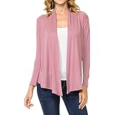MINEFREE Women's Long Sleeve Open Front Drape Lightweight Knit Cardigan (S-3XL)
