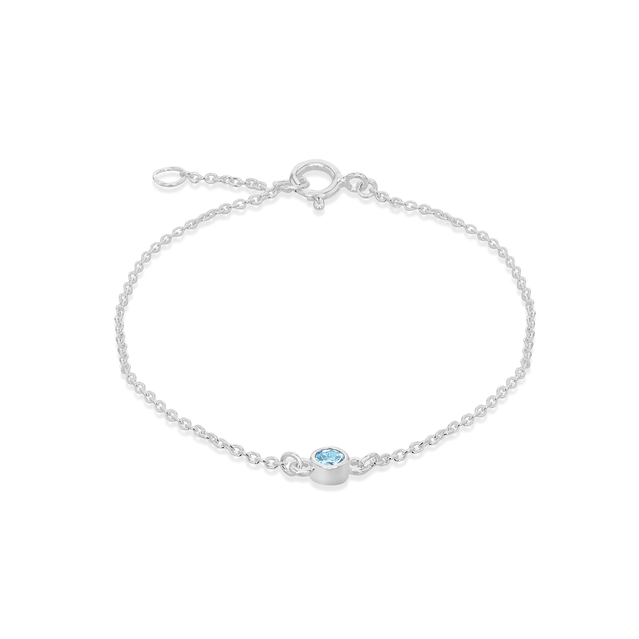 Tuscany Silver Women's Sterling Silver Adjustable Bracelet - Aqua CZ March Birthstone - 16cm/6.25"- 18cm/7"