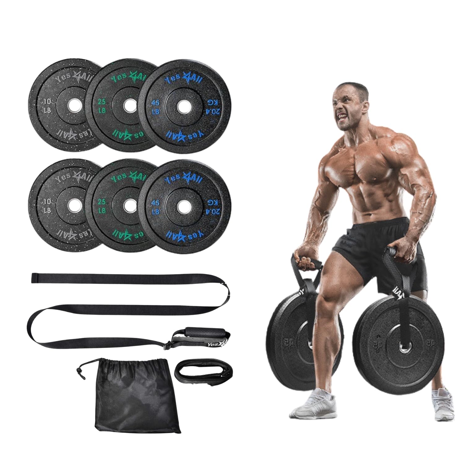 2 Inch Bumper Plate, Olympic Rubber Weight Plate Set with Stainless Steel Insert for WeightLifting and Strength Training