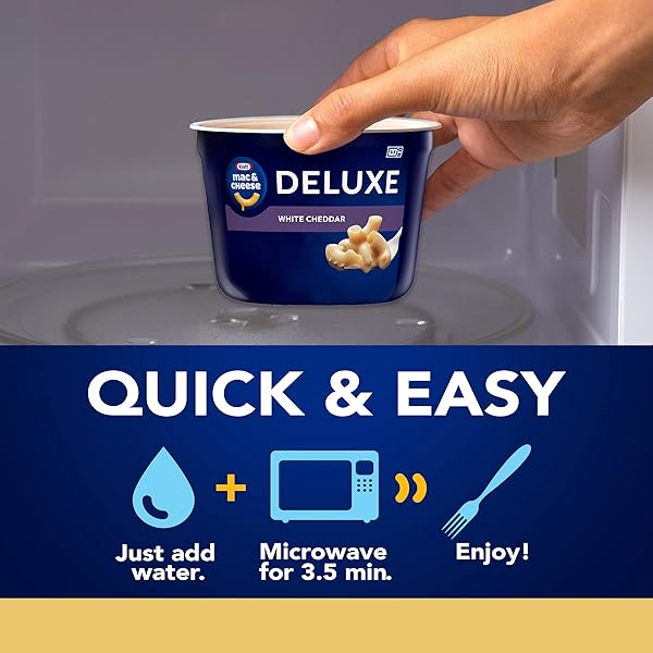 KRAFT DELUXE MAC AND CHEESE, 4 CUPS, FOR EASY DINNER OR DINNER SIDES, WHITE CHEDDAR, NO ARTIFICIAL FLAVORS OR DYES, 2.39 OZ