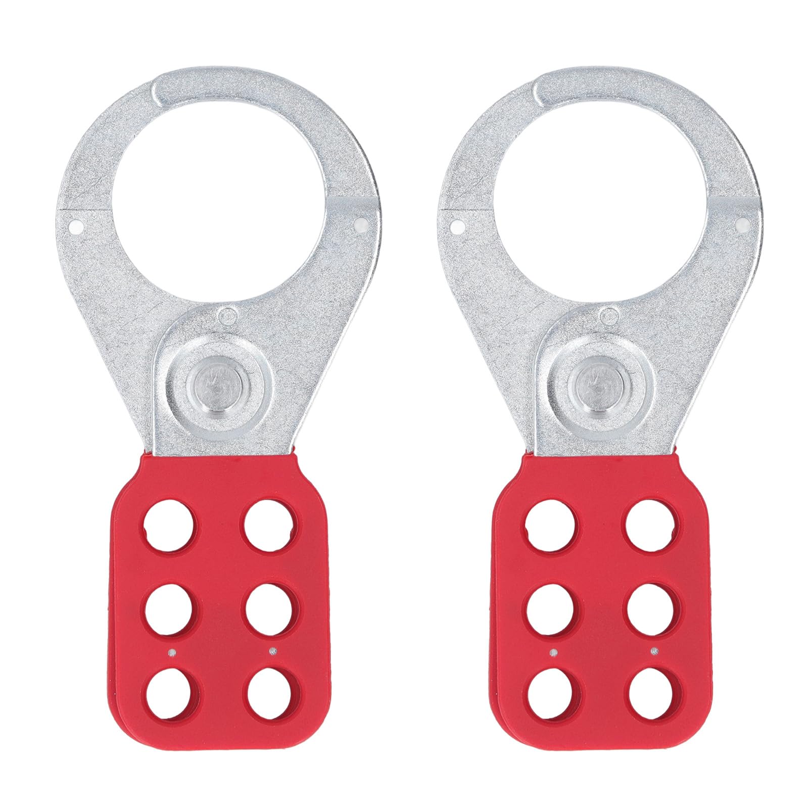 Safety Lockout Hasp 2-Pack Red Galvanized Steel 1.5 Inch Industrial 6-Hole Design with 10.5mm Diameter Holes for Chemical Plants Manufacturing