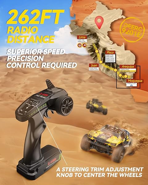 DEERC 9201E 1:10 LARGE REMOTE CONTROL TRUCK WITH LIGHTS, FAST SHORT COURSE RC CAR, 48 KM/H 4X4 OFF-ROAD HOBBY GRADE TOY MONSTER CRAWLER ELECTRIC VEHICLE WITH 2 RECHARGEABLE BATTERIES FOR ADULT KID BOY