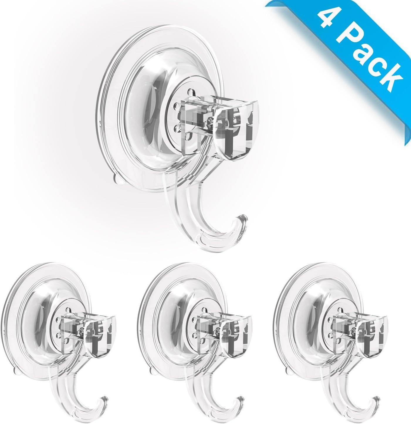 Suction Hooks, Ulinek 4 Pack Suction Cup Hook Bathroom Kitchen Shower Wall Window Glass Door Sucker Hooks for Hanging Towel Coat Clothes Hanger Holder, No Drill, Heavy Duty Max 5KG
