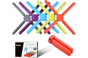KSENDALO 5 Pack Thick Silicone Trivets for Hot Dishes Eco-Friendly Foldable Trivets for Hot Pots and Pans Folding Trivet Save Much Space for Kitchen Home, Multi-Color