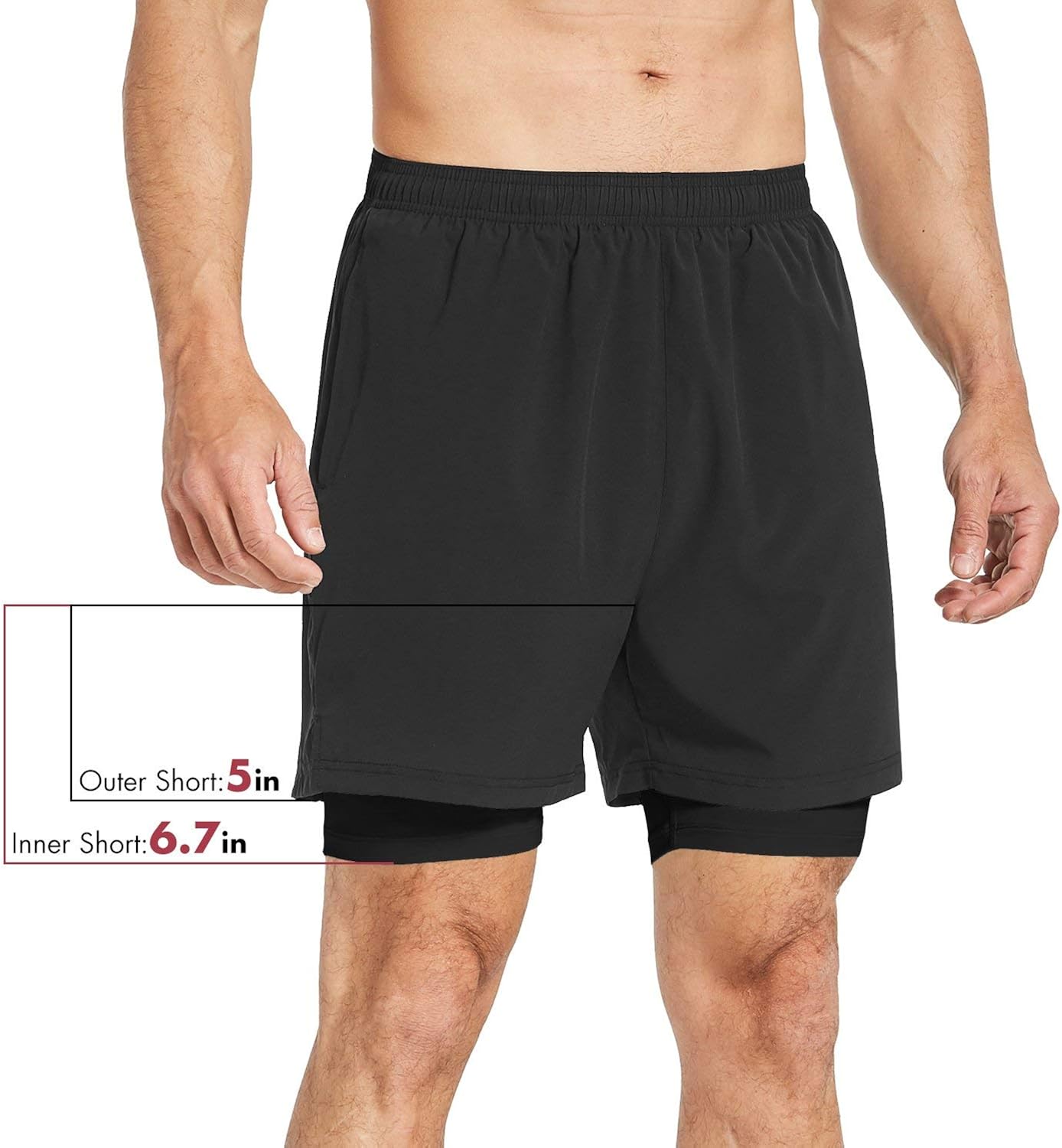 BALEAF Men's 2 in 1 Running Athletic Shorts Quick Dry Active Gym Shorts Back Zipper Pocket : Clothing