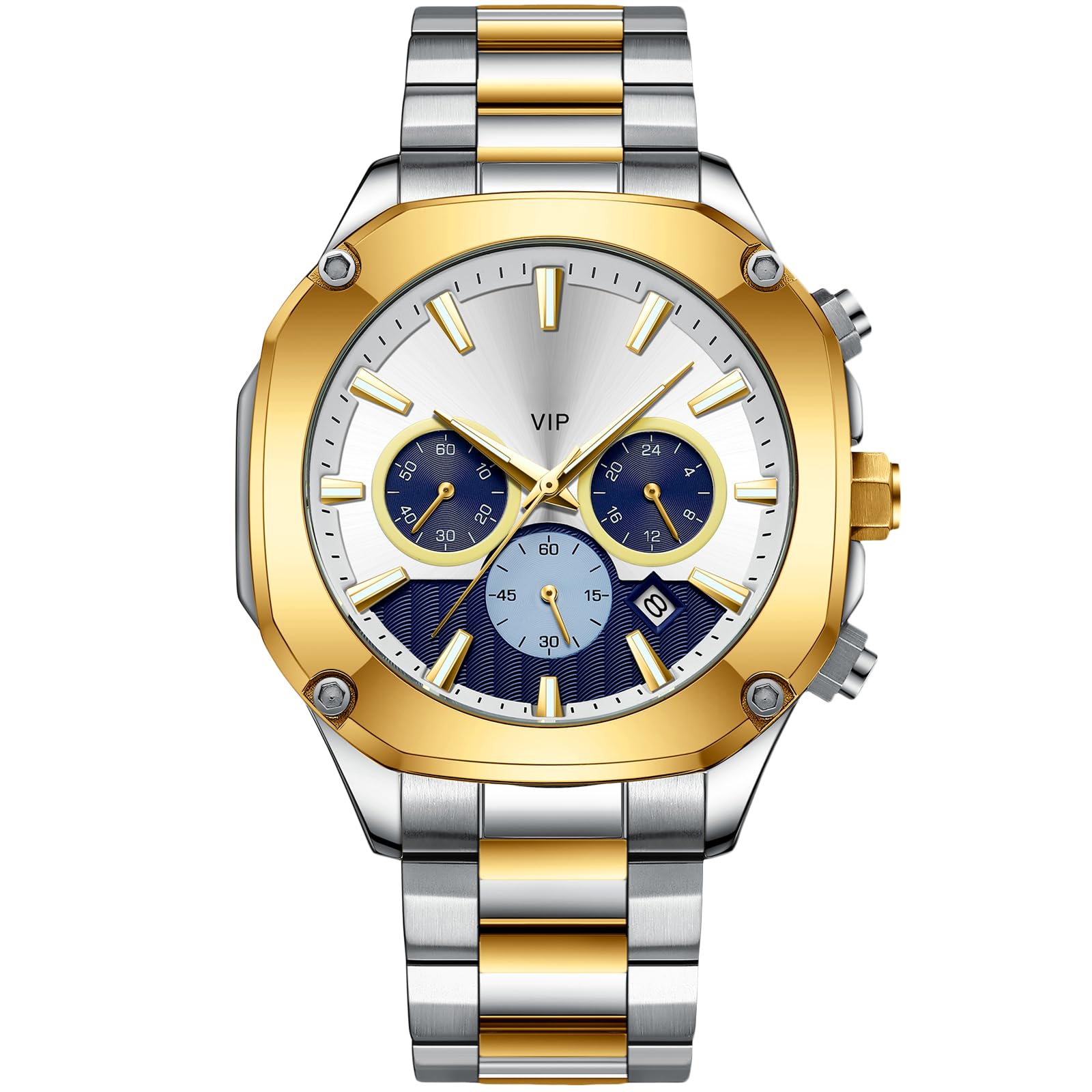 RORIOS Mens Watches Luminous Watch Chronograph Analog Quartz Watch with Stainless Steel Band Business Multifunction Dial Wrist Watch for Men