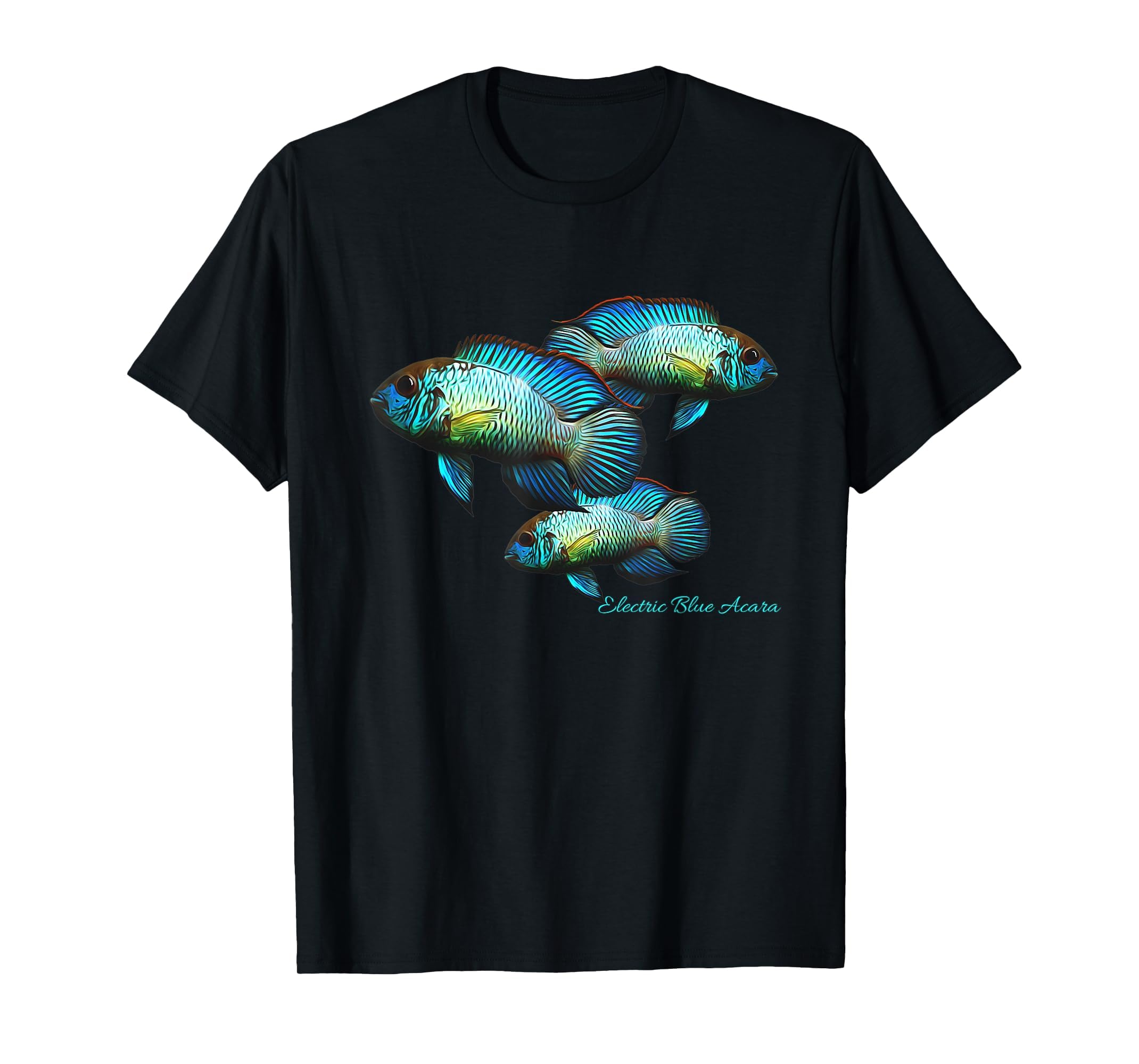 Electric Blue Acara Breeders Dwarf Cichlids Aquarium Fish T-Shirt, Men, Black, Small