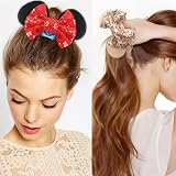 MiDoDo 6 Pack Velvet Mouse Ears Bows Hair Scrunchies Hair Ties view 2