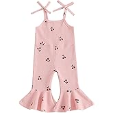 Mialoley Toddler Girl Cherry Outfit Baby Bell Bottom Romper Sleeveless Halter Jumpsuit Flare Overalls Infant Summer Clothes