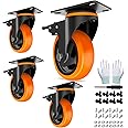 TAYLOON 4 Inch Caster Wheels Heavy Duty 2200lbs, Swivel Casters Set of 4 with Safe Dual Locking,Industrial Plate Casters, Locking Casters Wheels for Furniture,Workbench(Free Hardware Kit)