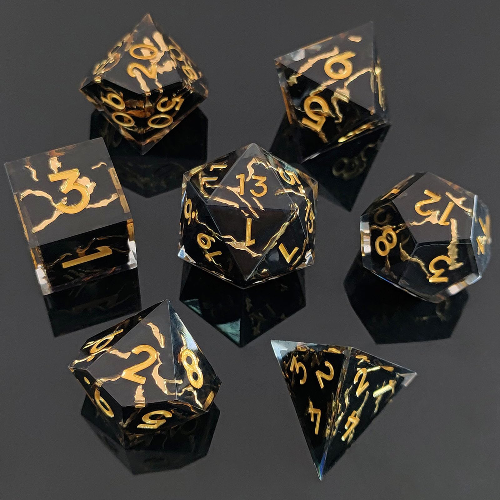 ORUZA 7 PCS Polyhedral DND Dice Resin Sharp Edge Die D&D Dice Set for Dungeons and Dragons RPG MTG Table Games โ image 1