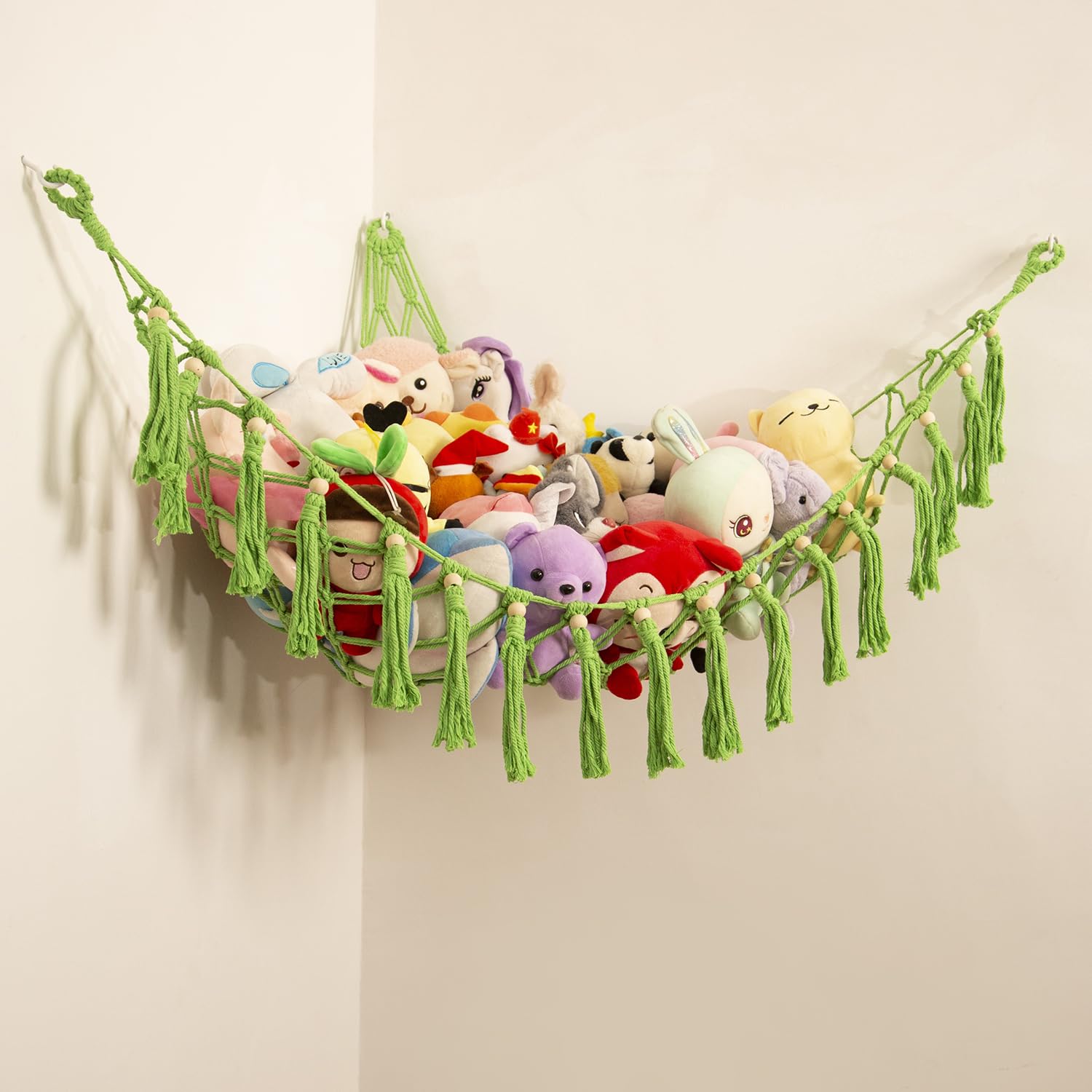Stuffed Animal Hammock Teddy Bear Net Plush Holder Soft Toy Storage Organizer Boho Macrame Toy Holder-Green — image 1