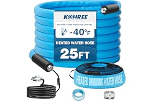 Kohree 25FT Heated Water Hose for RV, -40 ℉ Heated Drinking Water Hose 5/8", Heavy Duty Heated Hose for RV, Camper, Truck, Leak Free, Abrasion-Resistant Cover, Energy Saving Thermostat