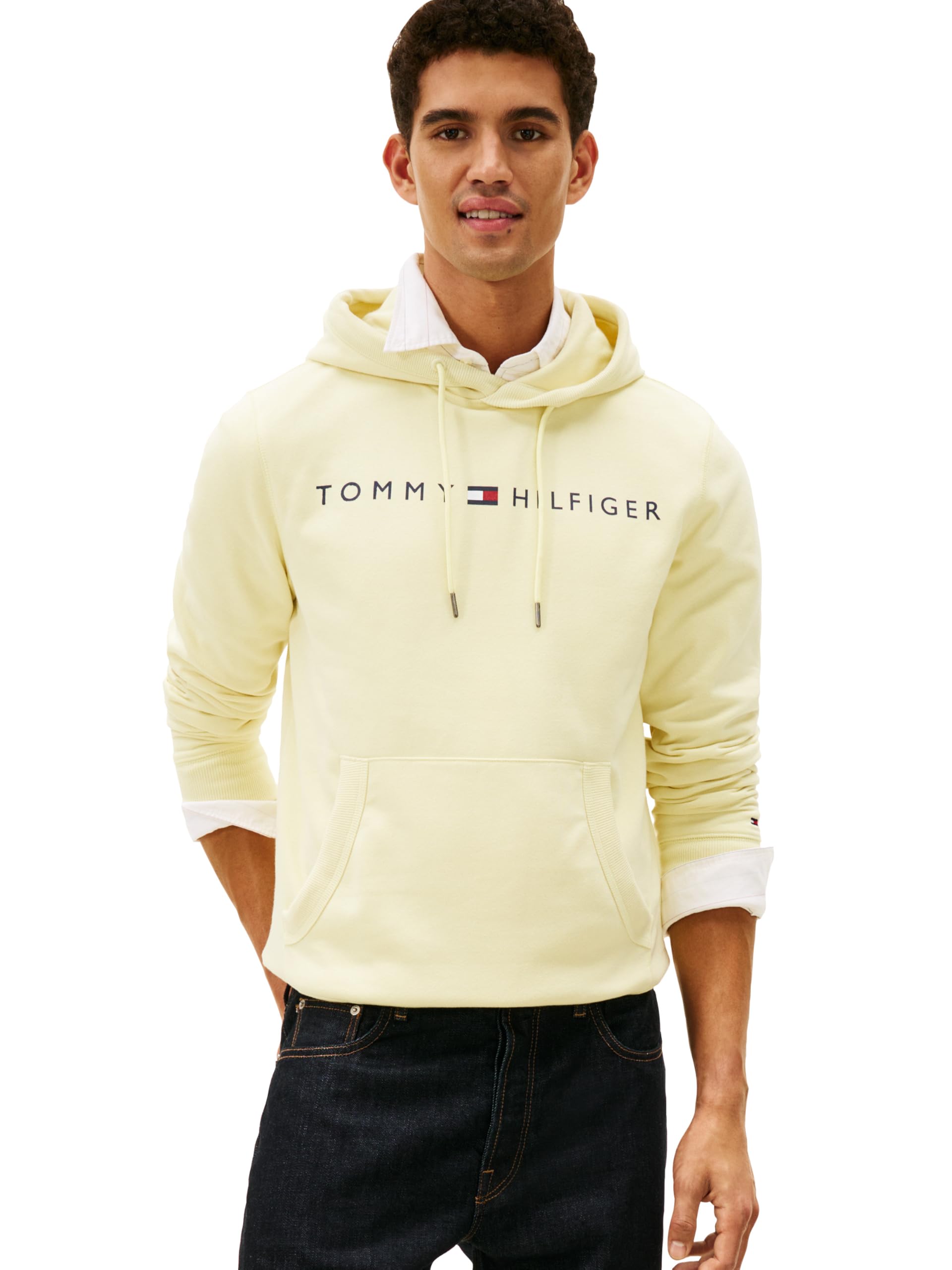 Tommy Hilfiger mens Logo Hoodie Hooded Sweatshirt, Wax Yellow, X-Small US Image