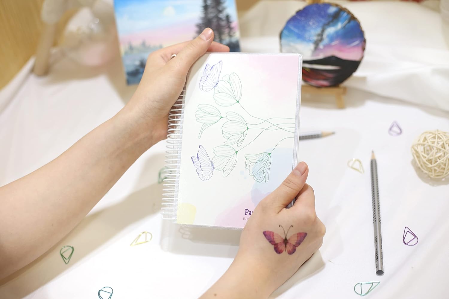 BunniCho Pastel Flower Daily Planner, 5" x 7", Spiral-O Binding, Changeable Cover, Includes Index Stickers, Bullet Dot Stickers and Tatto Stickers, 2pcs/Pack (BCPF-P-160): Office Products