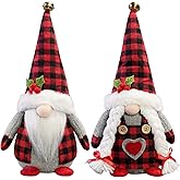 KnomeKo Christmas Gnomes Plush with Red Buffalo Check,2 Pack Handmade Christmas Valentine Tomte Swedish Scandinavian Figurine Nordic Gnomes Plush Christmas Elf Doll Xmas Ornaments for Home Decor