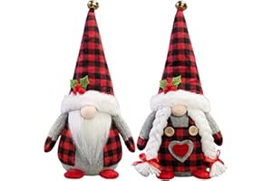 KnomeKo Christmas Gnomes Plush with Red Buffalo Check,2 Pack Handmade Christmas Valentine Tomte Swedish Scandinavian Figurine Nordic Gnomes Plush Christmas Elf Doll Xmas Ornaments for Home Decor