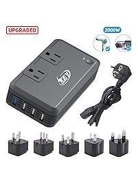 Key Power 2000-Watt Step Down 220V to 110V Voltage Converter & International Travel Adapter Plugs - [Use for USA High-Wattage Appliance Overseas] (Upgraded with Advanced Multiple Protections)