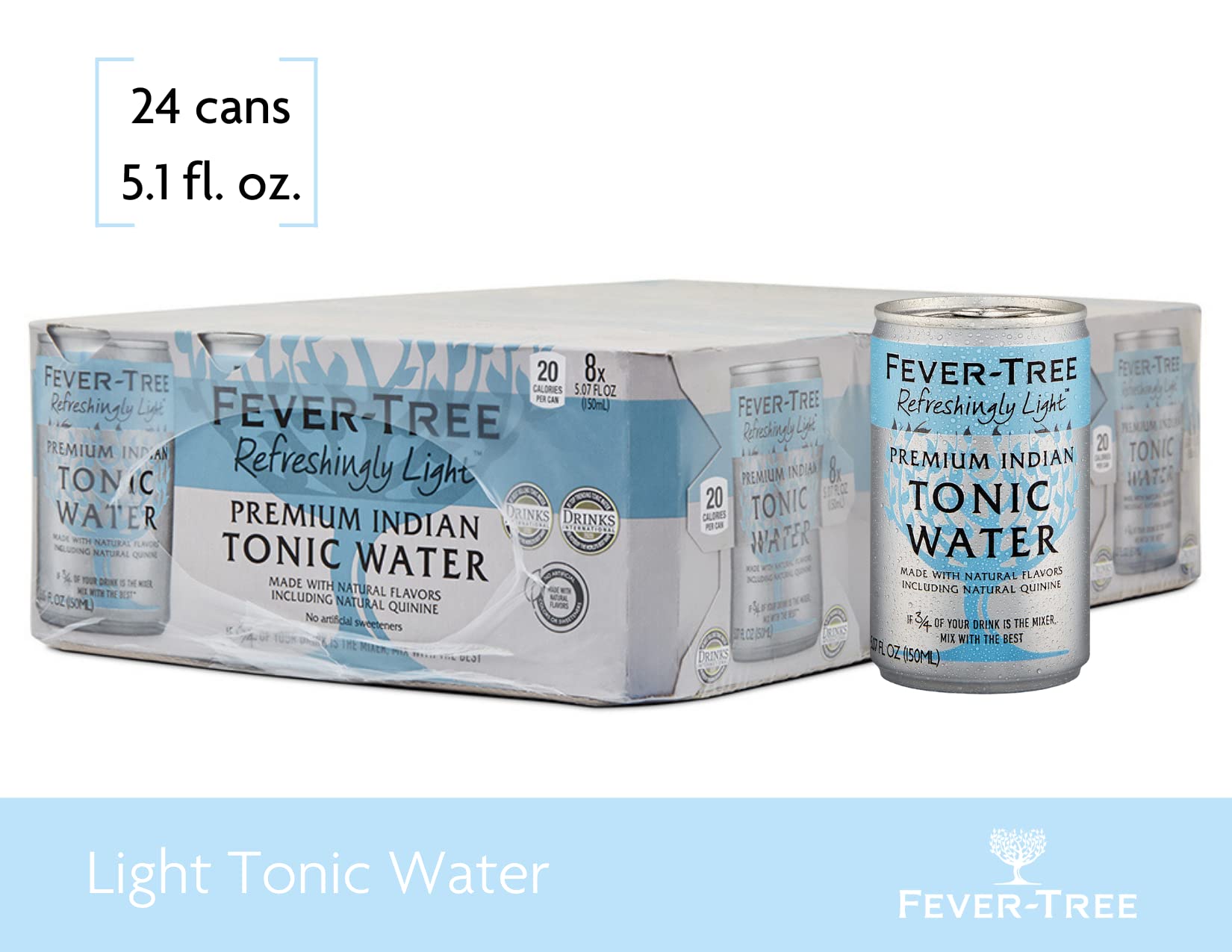 FeverTree Light Tonic Water Cans, 5.07 Fl Oz (Pack of 24), Lower in