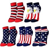 Vicenpal 5 Pairs Unisex American Flag Socks USA Stars Striped Patriotic Low Lightweight Cotton Novelty Low Cut Ankle Dress Socks Gifts for Christmas Teen Girl Men Women