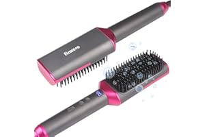 FIRWERO Hair Straightener Brush - Heated Brush-Straightener for Women, Plus 3X Dense Bristles Ceramic Straightening Comb for Thick Curly Hair, 16 Temps, Ionic 2 in 1 Flat Iron Brush Dual Voltage