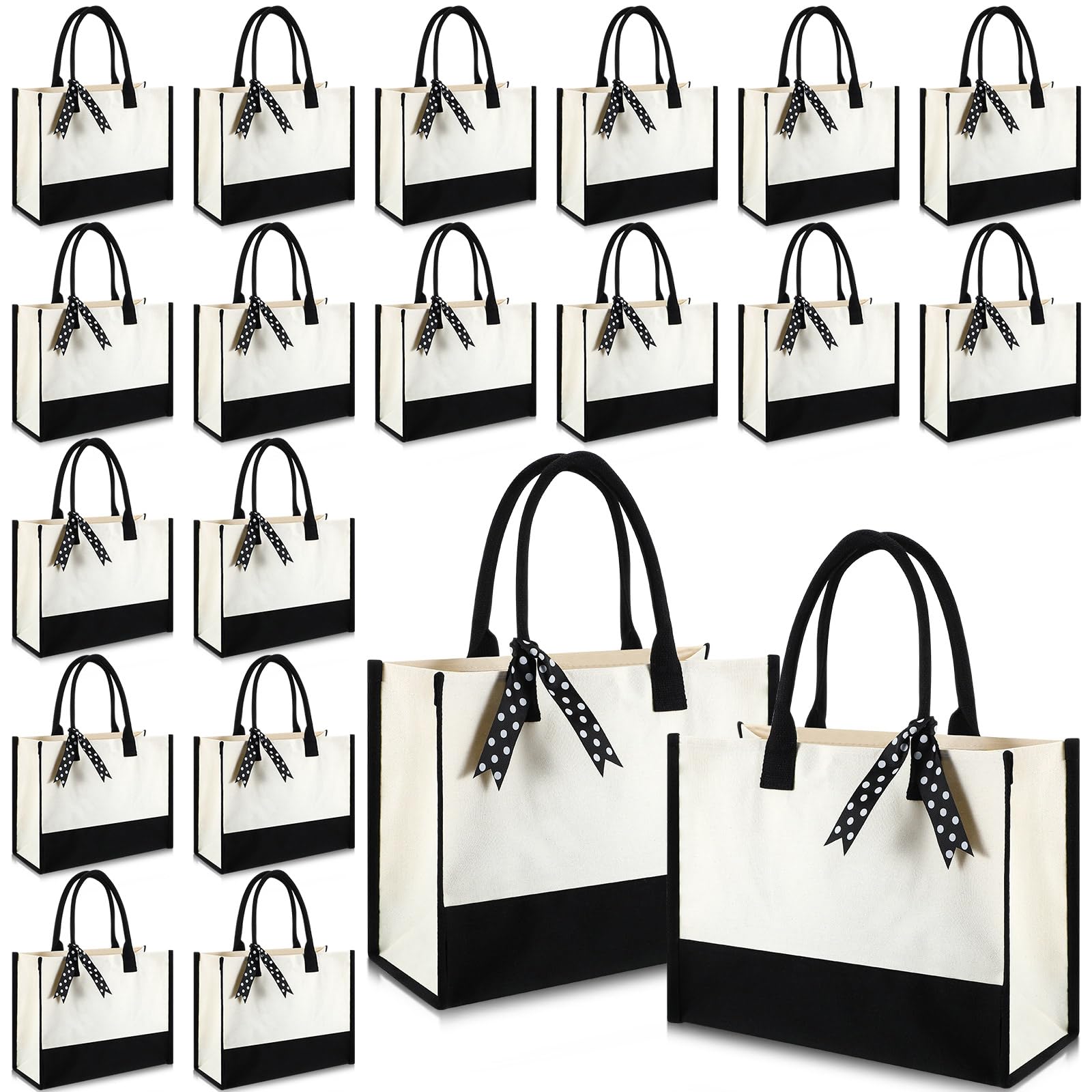 Photo 1 of Saillong 20 Pcs Canvas Tote Bag Bulk Initial Women Gift 15.7 x 11.8 x 6.7 Inches Sublimation Personalized Blank Shopping Tote with Handle Grocery Bag for Wedding Bridesmaid, Birthday, White Black