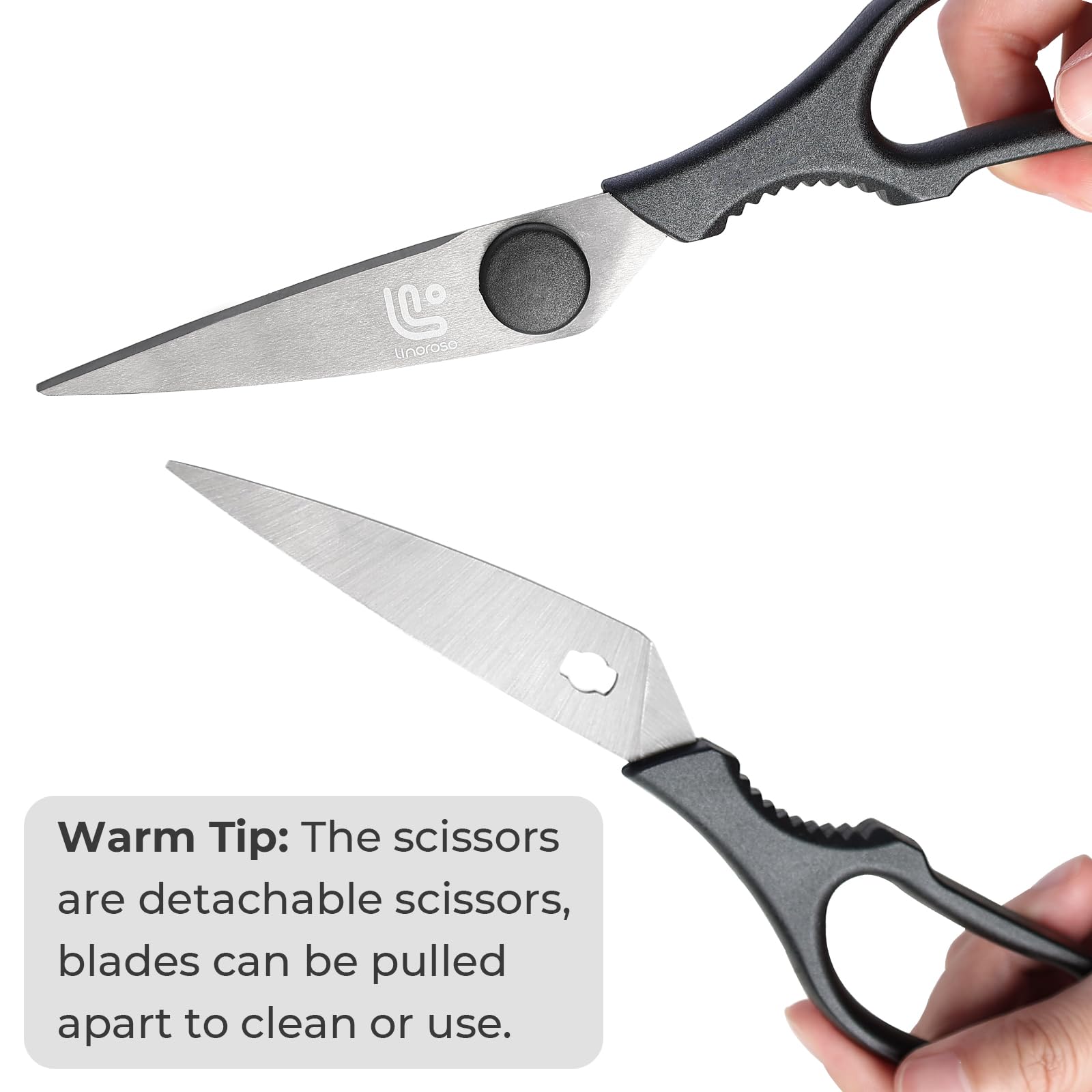 Linoroso Kitchen Shears Heavy Duty Kitchen Scissors with Magnetic Holder, Dishwasher Safe Scissors All Purpose Come Apart Blade Made with Japanese Steel 4034 for Meat/Vegetables/BBQ/Herbs, Black