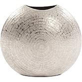 Howard Elliott Collection Frosted Decorative Metal Vase Mettalic Silver Accent with Hammered Texture for Home, Centerpiece, E