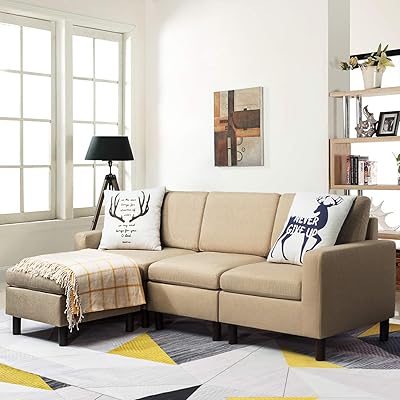 Pretzi Convertible Sectional Sofa with Reversible Chaise, Beige