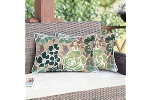 Magpie Fabrics Patio Lumbar Pillow Covers ONLY 20"x12", Set of 2, Outdoor Indoor Cushion Cases Decorative Throw Rectangular Pillowcase Shell for Couch Garden - Green Floral