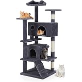 Aidoly 54 Inch Cat Tree Tower with Sisal Scratching Posts | Multi-Level Cat TreeTower with Climbing Ladder, Play Toy Balls House for Indoor Cats, Grey