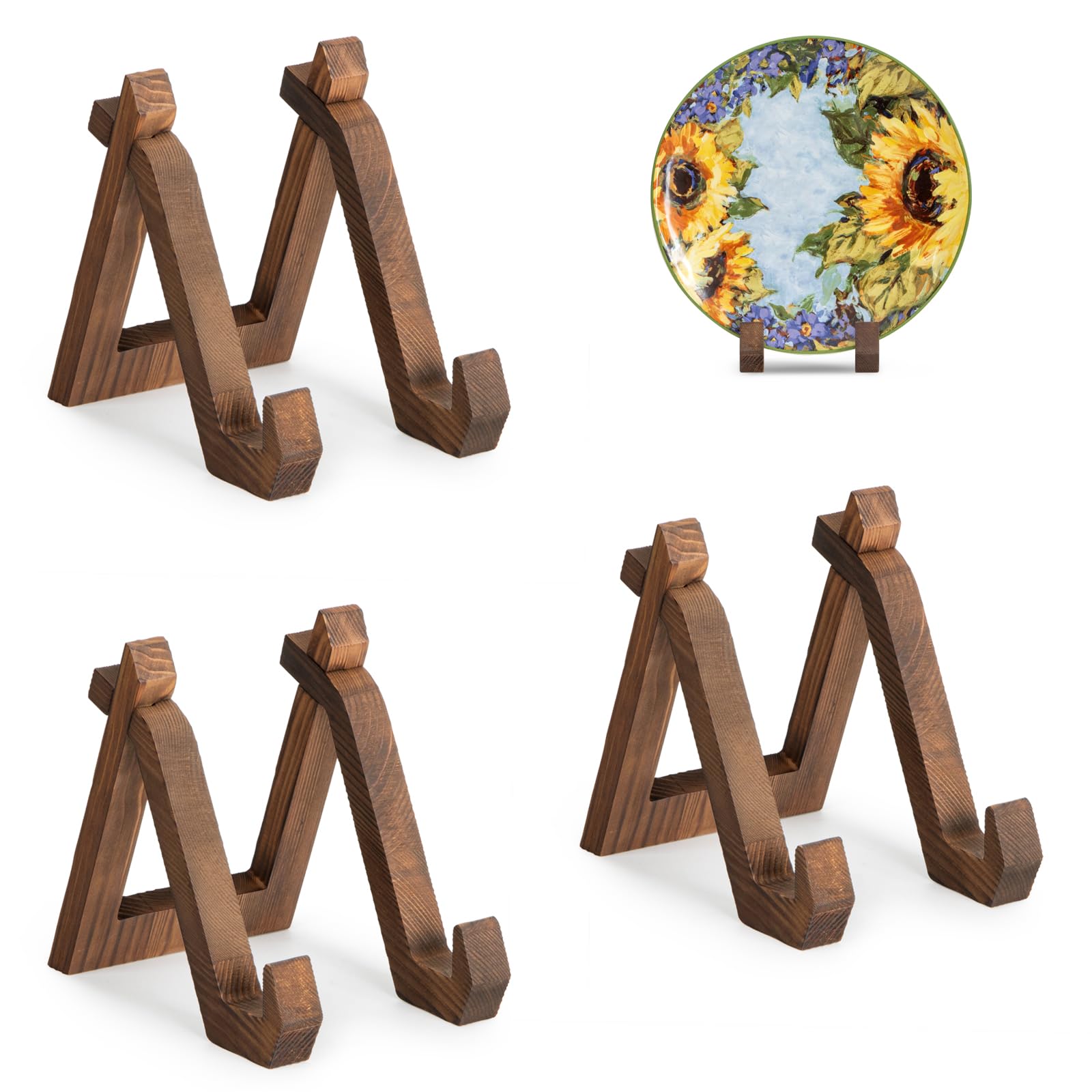 ANBOXIT Plate Display Stand, 3 Pack 6 Inch Plate Holder for Displaying, Decorative Picture Frame Dish Photo Plaque Platter Wood Stand