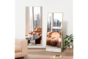 HIGREENA Full Length Mirror, 56"x20" Full Body Floor Mirror With Aluminum Alloy Frame, Free Standing or Hanging Against Wall, Gold