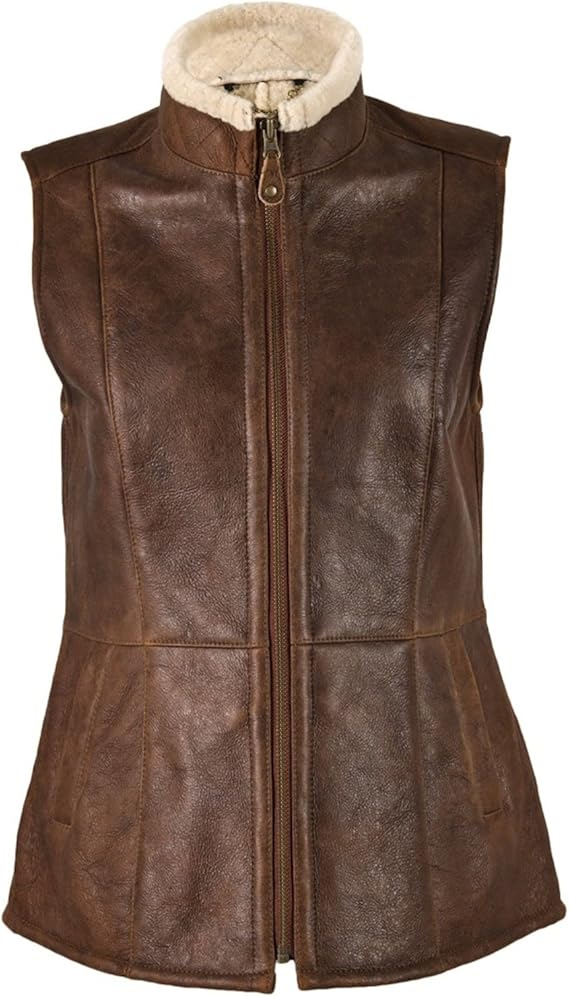 SNUGRUGS Ladies Brown Leather Gilet/Body Warmer, Aviator Finish Made