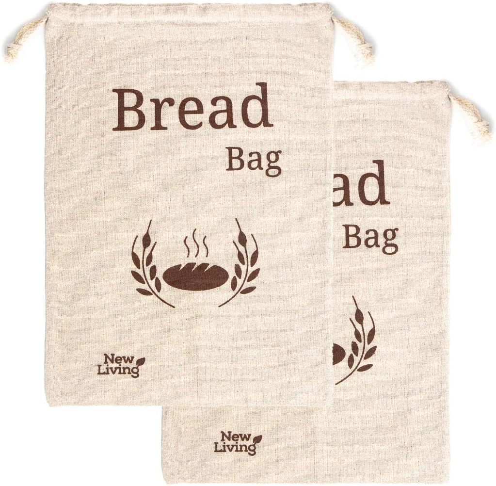 Extra Large New Living Organic Linen Cotton Bread Bags, Offwhite, 44 x35 cm