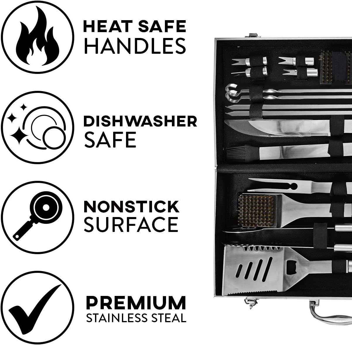 Deluxe Grill Set, Grill Accessories, 21 Piece Grilling Set, Heavy Duty Stainless Steel BBQ Tools Professional Grilling Accessories : Garden & Outdoor